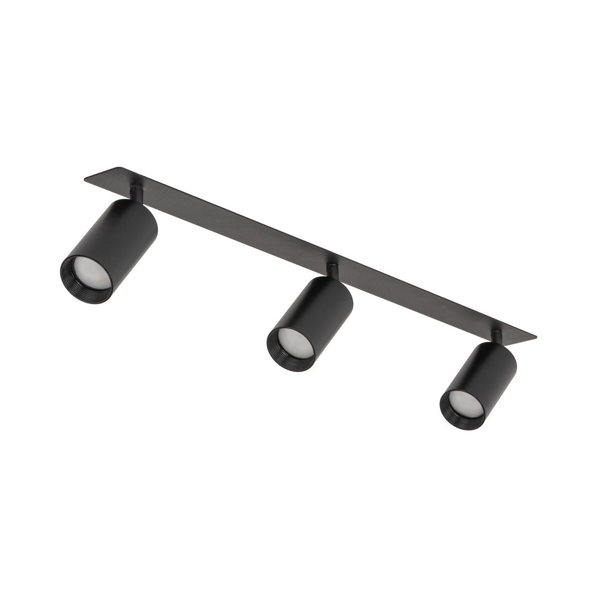 Lampa sufitowa podtynkowa Amis z trzema reflektorami GU10 w kolorze czarnym. Ułożona poziomo, z cylindrycznymi kloszami, na prostokątnej podstawie. Doskonała do oświetlenia różnych przestrzeni.