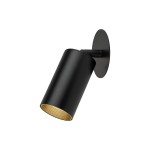 Lampa sufitowa podtynkowa Amis w kolorze czarnym, z pojedynczym gniazdem GU10. Cylindryczny kształt z matowej powierzchni i złotym wnętrzem. Montaż na ścianie lub suficie, widoczny uchwyt mocujący w kształcie owalu.