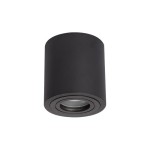 Czarna lampa sufitowa Aqua 2 IP54 w kształcie tuby, wykonana z matowego materiału. Ujęcie frontalne, montowana na suficie. Okrągły kształt z widocznym źródłem światła w środku. Przeznaczona do łazienek, odporna na wilgoć.