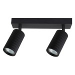 Lampa sufitowa Lucerno w kolorze czarnym z dwoma reflektorami GU10. Owalna, ryflowana obudowa spotów zamontowana na prostokątnej podstawie. Reflektory są regulowane, co umożliwia kierunkowe oświetlenie.