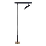 Lampa wisząca Stamp w kolorze czarnym i złotym, z jednym źródłem światła G9 i GX53. Posiada prostą, cylindryczną formę z metalowym stelażem, zawieszona na cienkim przewodzie. Zainstalowana na prostokątnej podstawie.