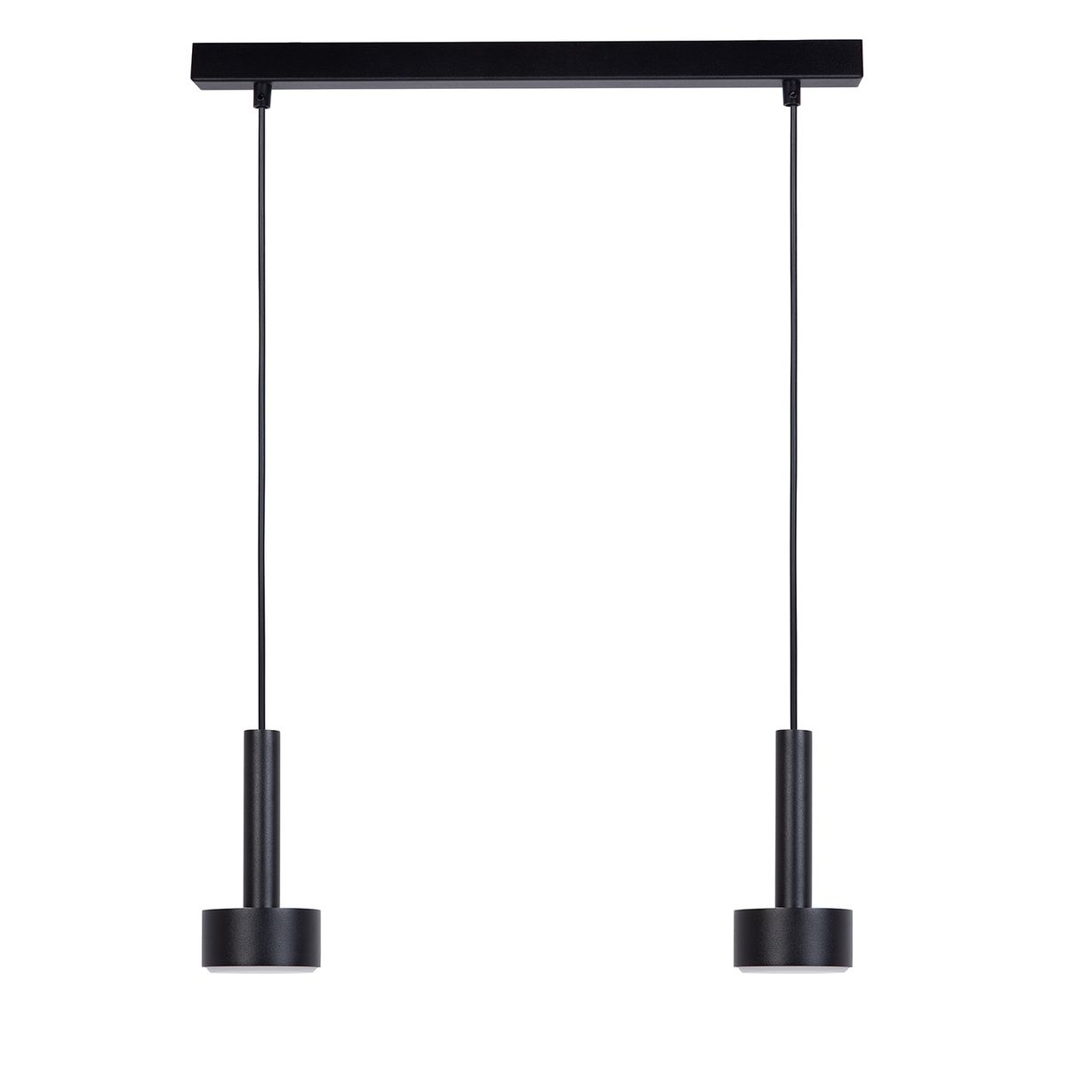 Lampa wisząca Stamp z dwiema oprawami na żarówki GX53 w kolorze czarnym. Oferuje prostą, nowoczesną konstrukcję z dwoma zwisającymi elementami, zawieszonymi na cienkich przewodach. Górna część w formie prostokątnej listwy.