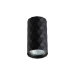 Czarna lampa sufitowa typu tuba GU10 z teksturowaną, diamentową powierzchnią. Ujęcie frontalne, lampa w pozycji wiszącej, z widoczną żarówką w dolnej części. Prosta dekoracja, idealna do nowoczesnych wnętrz.