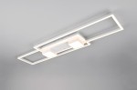 Lampa sufitowa Albany LED o mocy 37W w kolorze białym. Posiada prostokątną, nowoczesną konstrukcję z podwójnym źródłem światła. Ujęcie z dołu, pokazujące detale, w tym pilot do zdalnego sterowania. Tło jasnoszare, co podkreśla lampę.