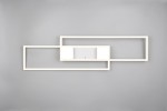 Lampa sufitowa Albany z pilotem, LED 37W, w kolorze białym. Posiada nowoczesny design z dwoma prostokątnymi ramkami. Ujęcie frontalne, na szarym tle, z centralnym panelem i dwoma źródłami światła po bokach. Idealna do nowoczesnych wnętrz.