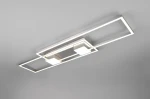 Lampa sufitowa Albany LED o mocy 37W w kolorze niklowym, z podwójnym prostokątnym kształtem. Wyposażona w dwa kwadratowe źródła światła, zamontowana na szarym tle. Zdalne sterowanie.