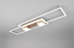 Lampa sufitowa Albany z pilotem, LED/37W, w kolorze kawowym. Posiada prostokątną, białą ramę z metalowym, złotym elementem centralnym. Ujęcie z dołu, ukazujące nowoczesny design i detale konstrukcji.