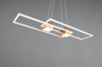 Lampa wisząca Albany LED/37W w kolorze kawowym, z prostokątną ramą w białym kolorze. Posiada dwa kwadratowe źródła światła z metalowymi detalami w odcieniu miedzi, zawieszona na cienkich linkach, na szarym tle.