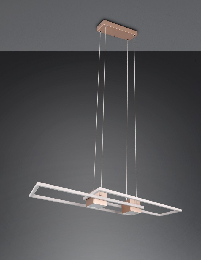 Lampa wisząca Albany LED/37W w kolorze kawowym, z dwiema prostokątnymi ramami i kwadratowymi detalami. Zawieszona na cienkich linkach, z metalowym mocowaniem. Idealna do nowoczesnych wnętrz.