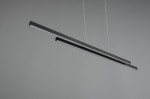 Lampa wisząca Odio z dwoma źródłami LED o mocy 22W, w kolorze czarnym. Posiada minimalistyczny, prostokątny kształt, zawieszona na cienkich linkach. Widoczna elegancka, matowa powierzchnia. Tło w odcieniach szarości.