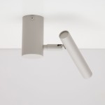 Lampa sufitowa Sopel Krótki w kolorze szarym beżowym, z ruchomym ramieniem, które pozwala na regulację kierunku światła. Zainstalowana na suficie, ma cylindryczny korpus. Idealna do oświetlenia punktowego.