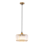 Lampa wisząca Vetro LP-2910/1P GD z jedną oprawą E27, okrągła, z metalowej podstawy w kolorze złotym, zawieszona na czarnym przewodzie. Szklany klosz z wyraźnymi, pionowymi żłobieniami, zapewniający subtelne rozproszenie światła.