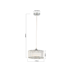Lampa wisząca Vetro LP-2910/1P GD w kolorze złotym z kloszem o średnicy 275 mm i wysokości 132 mm, zawieszona na białym przewodzie o długości 1200 mm. Klosz wykonany z przezroczystego materiału z pionowymi żłobieniami.