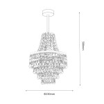 Lampa wisząca Gemma w kolorze chromu, z abażurem zdobionym kryształkami. Wymiary: wysokość 500 mm, średnica 230 mm. Oświetlenie na jedną żarówkę E27, zawieszona na cienkim przewodzie. Prosty, elegancki design.