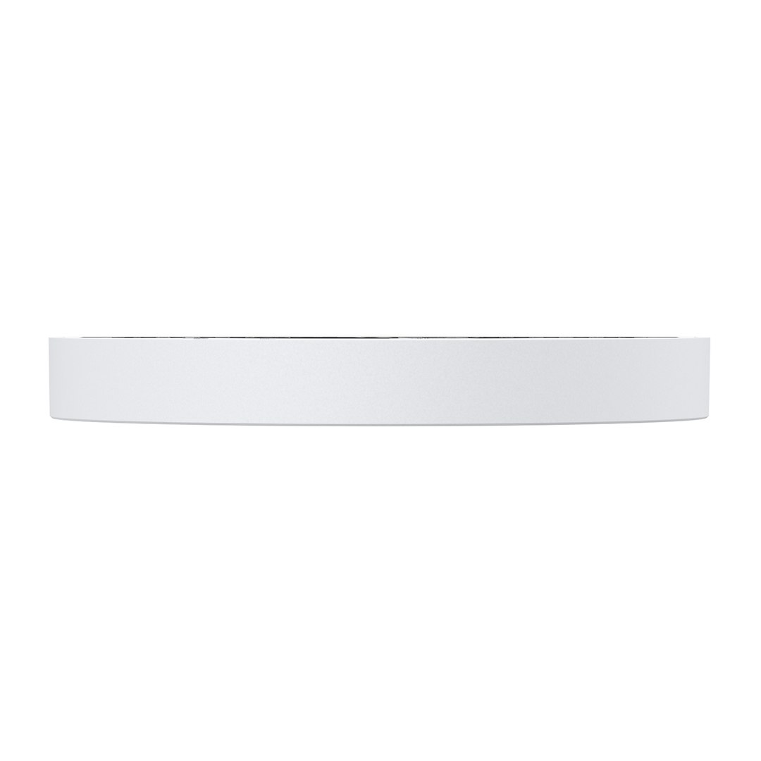 Plafon LED Evora Round D14, moc 6W, w kolorze białym. Niska, okrągła konstrukcja z matowej powierzchni. Ujęcie z boku, ukazujące minimalistyczny design. Idealny do nowoczesnych wnętrz.
