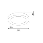 Plafon LED Evora Round D14 o średnicy 140 mm i wysokości 17 mm. W kolorze białym, okrągły kształt, minimalistyczny design, odpowiedni do montażu sufitowego. Funkcja CCT umożliwia zmianę temperatury barwowej światła.