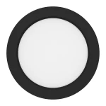 Plafon LED Evora Round D14 6W CCT w kolorze czarnym, okrągły kształt z białą, matową powierzchnią. Ujęcie frontalne, produkt zamontowany, bez widocznych dodatkowych elementów. Idealny do nowoczesnych wnętrz.