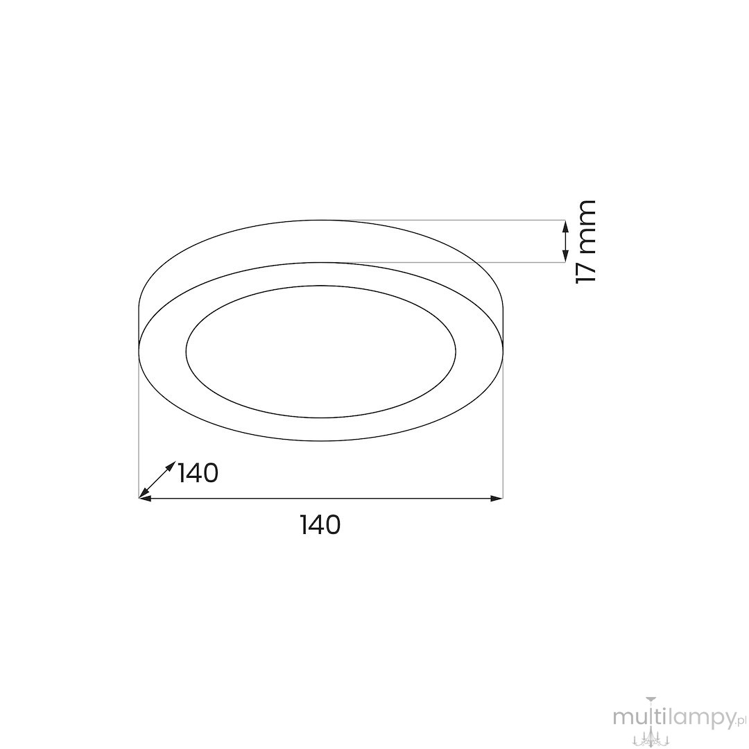 Plafon LED Evora Round D14, czarny, o średnicy 140 mm i wysokości 17 mm. Okrągła forma z wewnętrznym źródłem światła, idealny do montażu sufitowego. Prosty design, odpowiedni do nowoczesnych wnętrz.