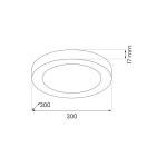 Plafon LED Evora Round D30 o średnicy 300 mm i wysokości 17 mm, w białym kolorze. Prosty, okrągły design z centralnym panelem świetlnym. Wymiary i kształt ułatwiają montaż na suficie, idealny do nowoczesnych wnętrz.