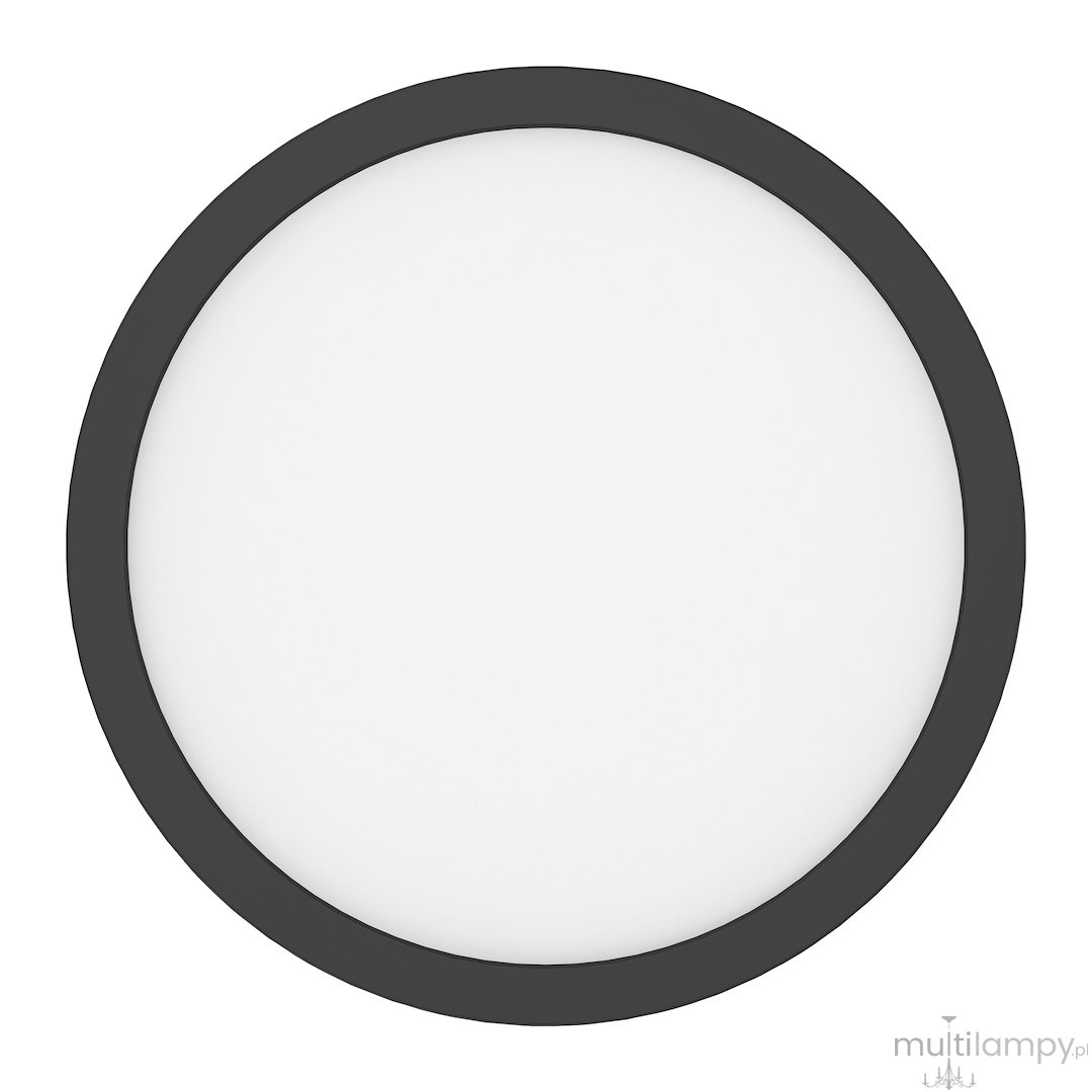 Plafon LED Evora Round D30 o mocy 24W, w kolorze czarnym, z okrągłym, gładkim kloszem w białym odcieniu. Produkt montowany sufitowo, widoczny z przodu, bez dodatkowych dekoracji czy napisów.