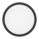 Plafon LED Evora Round D30 o mocy 24W, w kolorze czarnym, z okrągłym, gładkim kloszem w białym odcieniu. Produkt montowany sufitowo, widoczny z przodu, bez dodatkowych dekoracji czy napisów.
