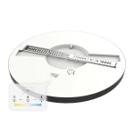 Plafon LED Evora Round D30, moc 24W, w kolorze czarnym. Okrągła konstrukcja z białym wykończeniem, widoczny panel z diodami. Możliwość regulacji temperatury barwowej (3000K, 4000K, 6000K). Ujęcie z góry, produkt leżący.