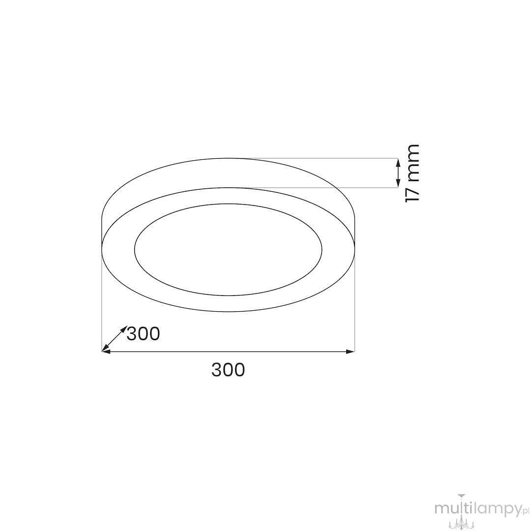 Plafon LED Evora Round D30 o mocy 24W w kolorze czarnym, o średnicy 300 mm i grubości 17 mm. Owalny kształt z płaską powierzchnią, bez widocznych dekoracji, idealny do nowoczesnych wnętrz.