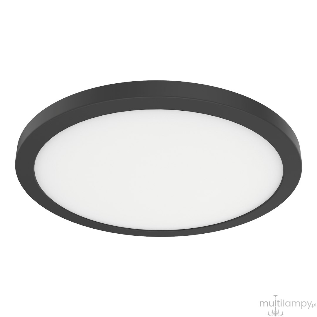 Plafon LED Evora Round D30 o mocy 24W w kolorze czarnym, okrągły kształt, z białym, matowym kloszem. Ujęcie z góry, widoczna subtelna ramka, idealny do nowoczesnych wnętrz.