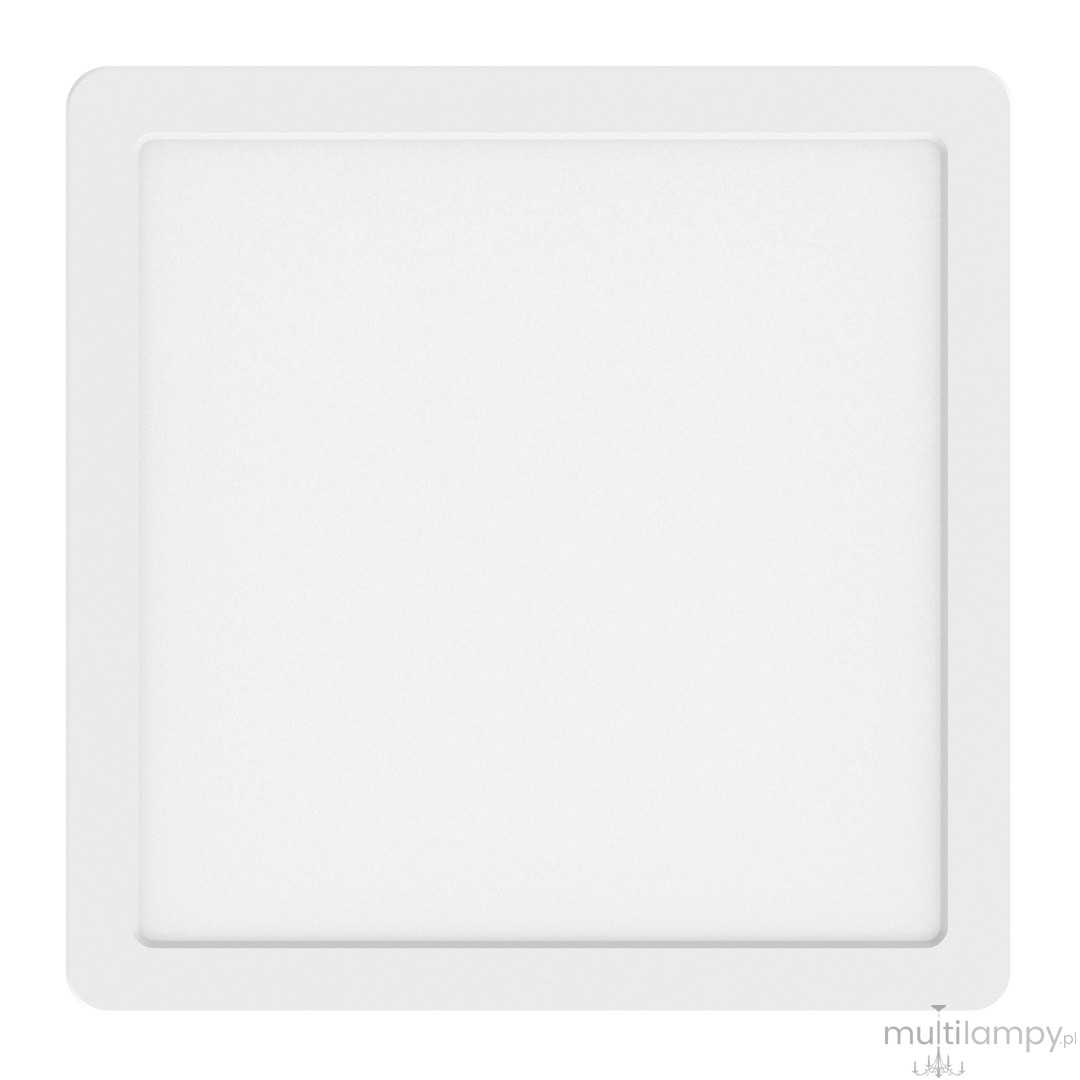 Plafon LED Evora Square 17x17 cm, moc 12W, w kolorze białym. Produkt o kwadratowym kształcie, z delikatnym, matowym wykończeniem. Ujęcie frontalne, na jednolitym tle. Idealny do nowoczesnych wnętrz.