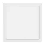 Plafon LED Evora Square 17x17 cm, moc 12W, w kolorze białym. Produkt o kwadratowym kształcie, z delikatnym, matowym wykończeniem. Ujęcie frontalne, na jednolitym tle. Idealny do nowoczesnych wnętrz.
