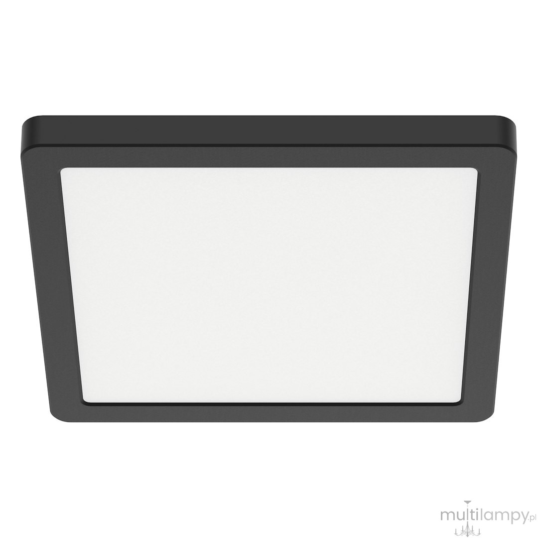 Plafon LED Evora Square 17x17 cm, moc 12W, w kolorze czarnym. Kwadratowa konstrukcja z matowym białym kloszem, montowany na suficie, z widocznym wykończeniem krawędzi. Idealny do nowoczesnych wnętrz.