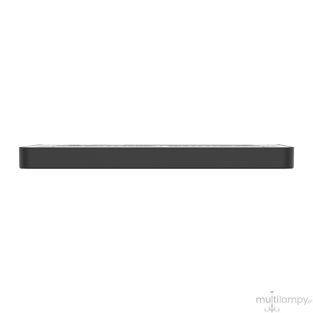 Plafon LED Evora Square 17x17 cm w kolorze czarnym, o mocy 12W. Produkt o prostokątnym kształcie, widoczny z boku, z cienką ramą i białą powierzchnią emitującą światło. Idealny do nowoczesnych wnętrz.