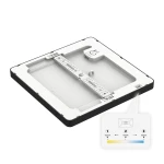 Plafon LED Evora Square 17x17 cm w kolorze czarnym, moc 12W. Ujęcie z góry pokazuje płaską, kwadratową konstrukcję z białym wnętrzem i regulatorem temperatury barwowej (3000K, 4000K, 6000K) z boku.