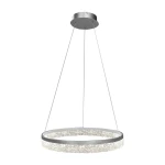 Lampa wisząca LED Gala 25W 4000K w kolorze srebrnym. Okrągła, z przezroczystym kloszem i metalowym wykończeniem, zawieszona na cienkich linkach. Prosty, nowoczesny design, idealna do aranżacji wnętrz.