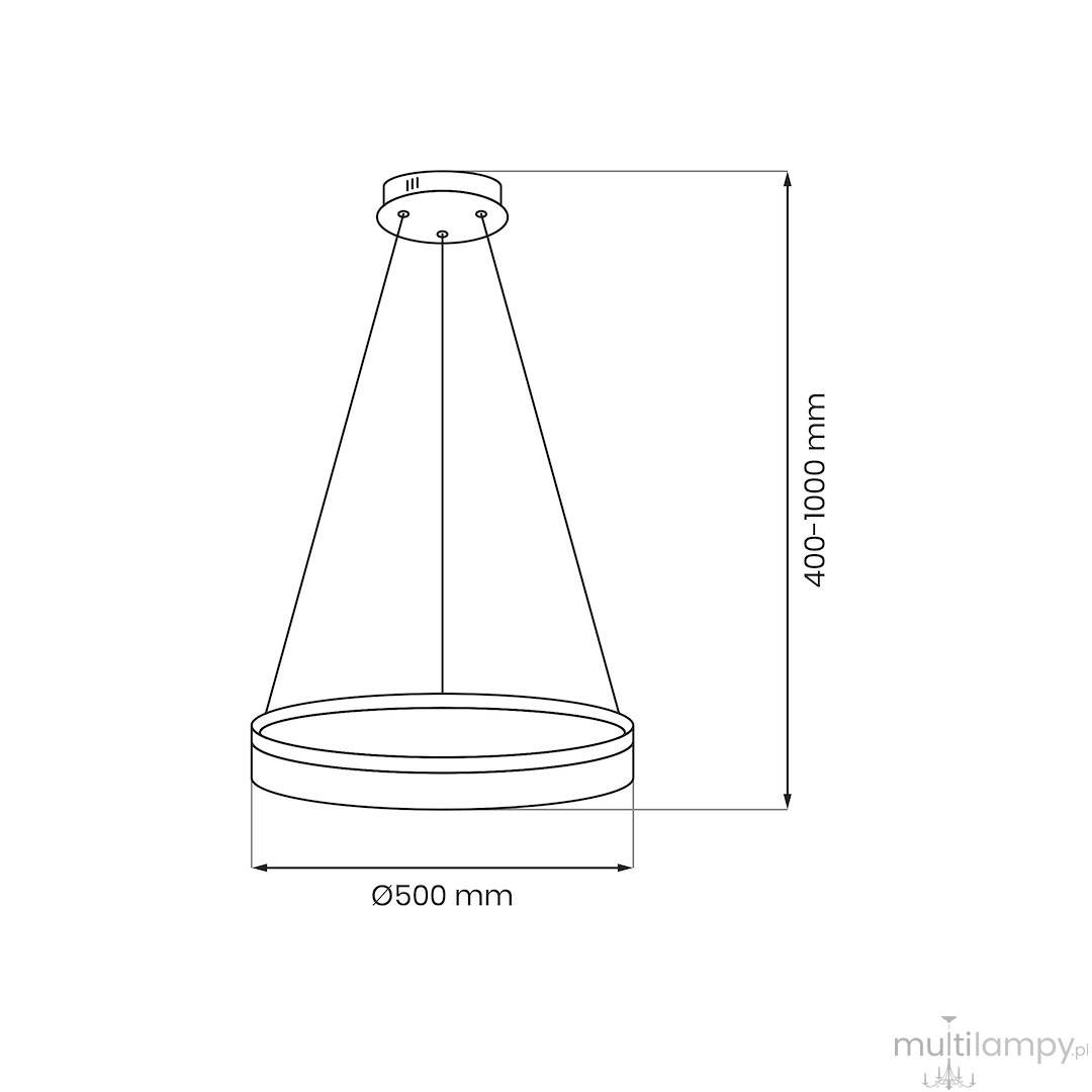 Lampa wisząca LED Gala 25W w kolorze srebrnym, okrągła, o średnicy 500 mm. Wysokość regulowana od 400 do 1000 mm. Prosty, nowoczesny design, idealna do oświetlenia wnętrz.