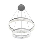 Lampa wisząca LED Gala 52W w kolorze srebrnym, z dwiema okrągłymi ramami, emitującymi światło o barwie 4000K. Zawieszona na cienkich linkach, z metalowym mocowaniem, idealna do nowoczesnych wnętrz.