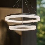 Lampa wisząca LED Gala 52W 4000K w srebrnym kolorze, składająca się z dwóch okrągłych, podświetlonych pierścieni o matowej teksturze, zawieszona na cienkich linkach. Ujęcie z dołu, na jednolitym tle.