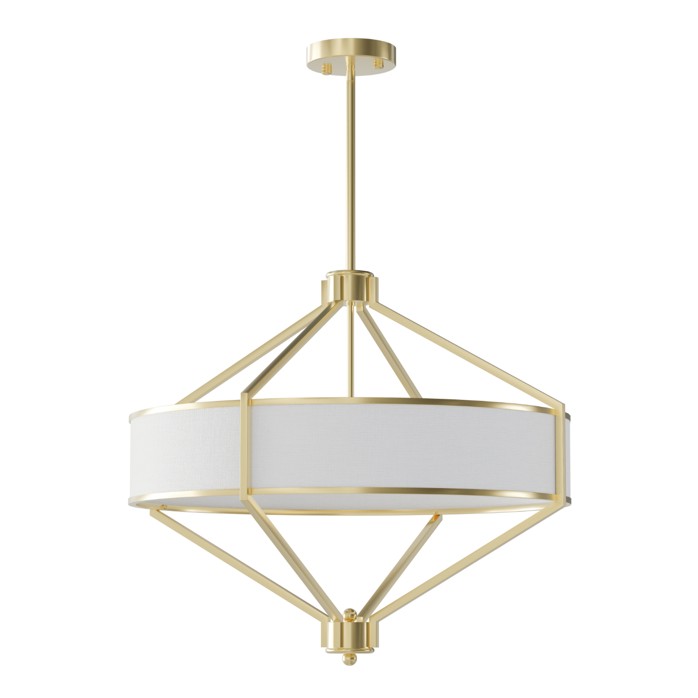Lampa wisząca Zundo Old Gold D60 w kolorze złotym, z okrągłym kloszem z białego materiału, zawieszona na cienkim stelażu. Kształt geometryczny z metalowymi elementami, idealna do nowoczesnych wnętrz.