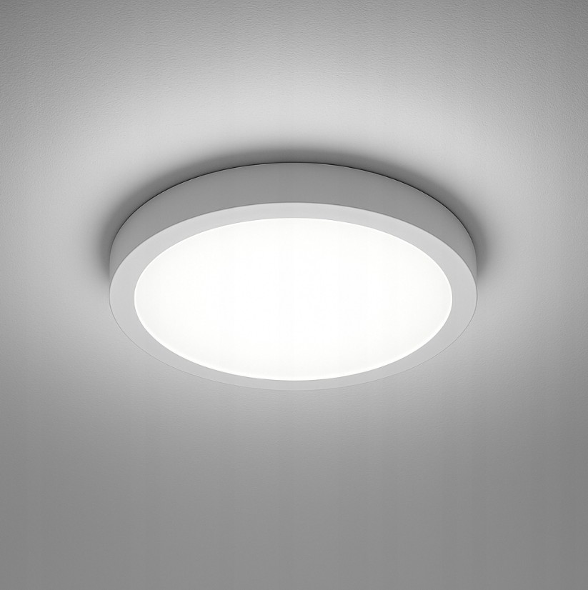 Panel LED natynkowy okrągły o średnicy 28,5 cm, mocy 24W, barwie światła 4000K. Produkt w kolorze białym, zamontowany na suficie, z gładką, matową powierzchnią i równomiernym rozproszeniem światła.