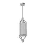 Lampa wisząca Zundo Satin Nikiel D20 w kolorze srebrnym. Posiada cylindryczny klosz z białego materiału, zawieszony na cienkim stalowym stelażu. Ujęcie frontalne, wisząca na długim przewodzie.