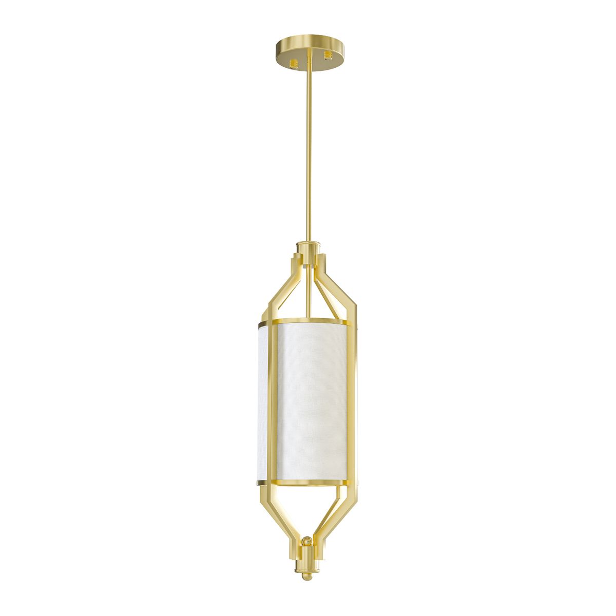 Lampa wisząca Zundo Old Gold D20 w kolorze złotym z białym kloszem. Owalny kształt, metalowa konstrukcja z dekoracyjnymi detalami. Zawieszona na cienkim przewodzie, montowana do sufitu. Wymaga żarówki E27. Tło białe.
