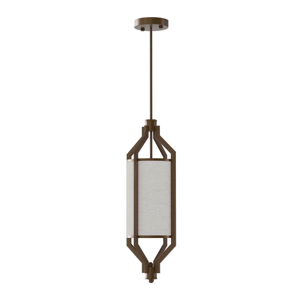 Lampa wisząca Zundo Chocco D20 w kolorze brązowym z metalową konstrukcją i białym, teksturowanym abażurem. Ujęcie frontalne, zwisająca z sufitu na cienkim przewodzie. Idealna do nowoczesnych wnętrz.