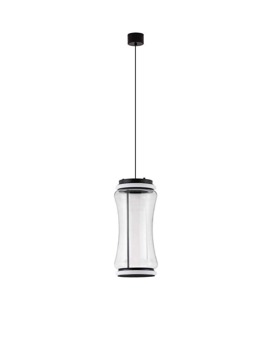 Lampa wisząca Abancay 2xLED 21W w czarnej obudowie, z przezroczystym kloszem o nienachalnym, zaokrąglonym kształcie. Zawieszona na cienkim przewodzie, idealna do nowoczesnych wnętrz.