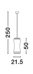 Lampa wisząca Abancay 2xLED 21W w kolorze czarnym, o wymiarach 250 mm wysokości, 50 mm szerokości i 21,5 mm średnicy, z eleganckim, zaokrąglonym kształtem. Zawieszona na cienkim kablu, idealna do nowoczesnych wnętrz.