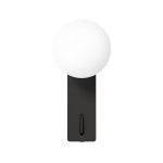 Kinkiet Boletta Parette Nero Switch w kolorze czarnym z białą, okrągłą oprawą. Zainstalowany na prostokątnym uchwycie z widocznym włącznikiem. Ujęcie frontalne, na białym tle, podkreślające minimalistyczny design.