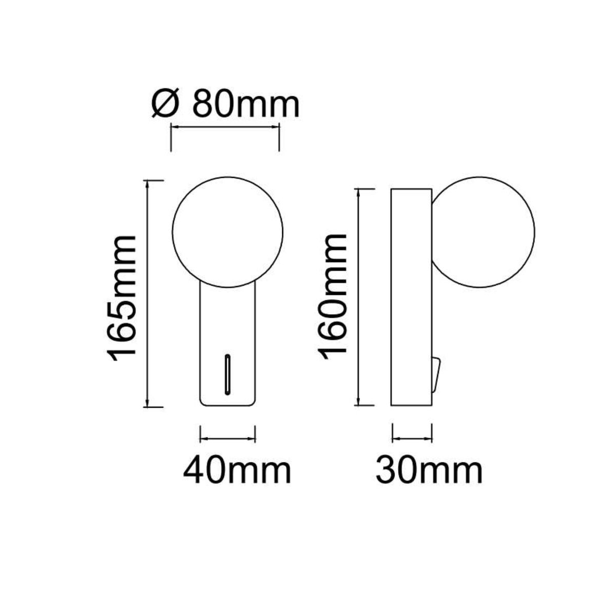 Kinkiet Boletta Parette Toupe w kolorze szarobeżowym, przeznaczony do żarówki G9. Okrągła głowica o średnicy 80 mm, wysokość 165 mm, szerokość 40 mm, grubość 30 mm. Ujęcie z boku oraz z przodu, ukazujące wymiary i kształt.