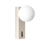 Kinkiet Boletta Parette Toupe w kolorze szarobeżowym, z okrągłym kloszem z białego szkła. Ułożony pionowo, z widocznym przełącznikiem na obudowie. Nowoczesny design, idealny do oświetlenia wnętrz.