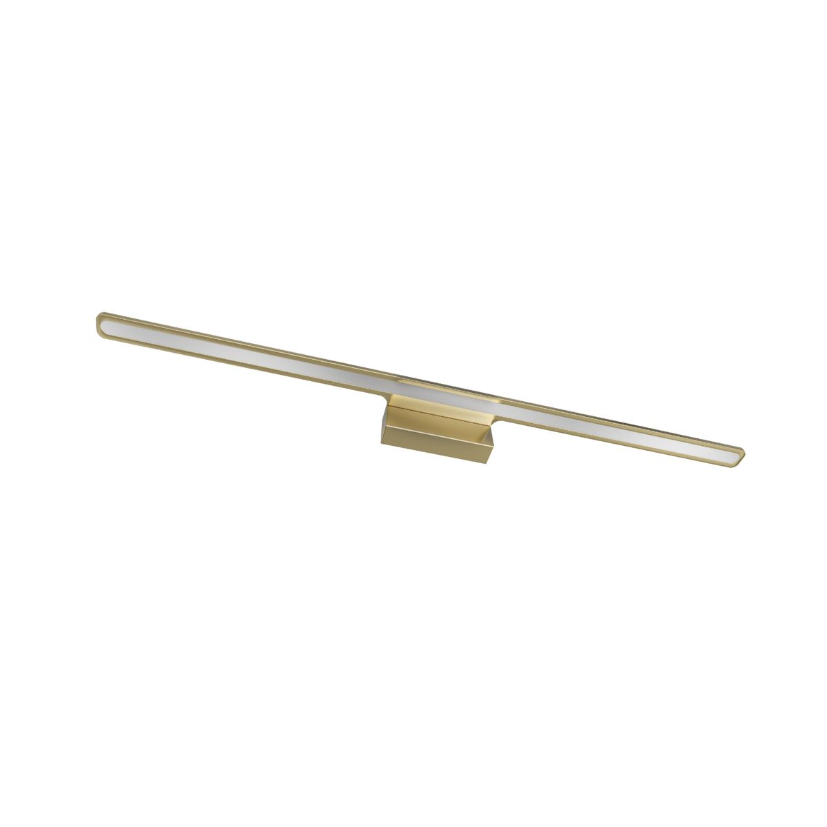 Kinkiet LED Luce Parette Old Gold 92 IP44, 12W, w kolorze złotym. Prosta, pozioma forma z białym kloszem, montowany na ścianie. Wymiary i szczegóły konstrukcji nie są widoczne. Tło proste, białe.