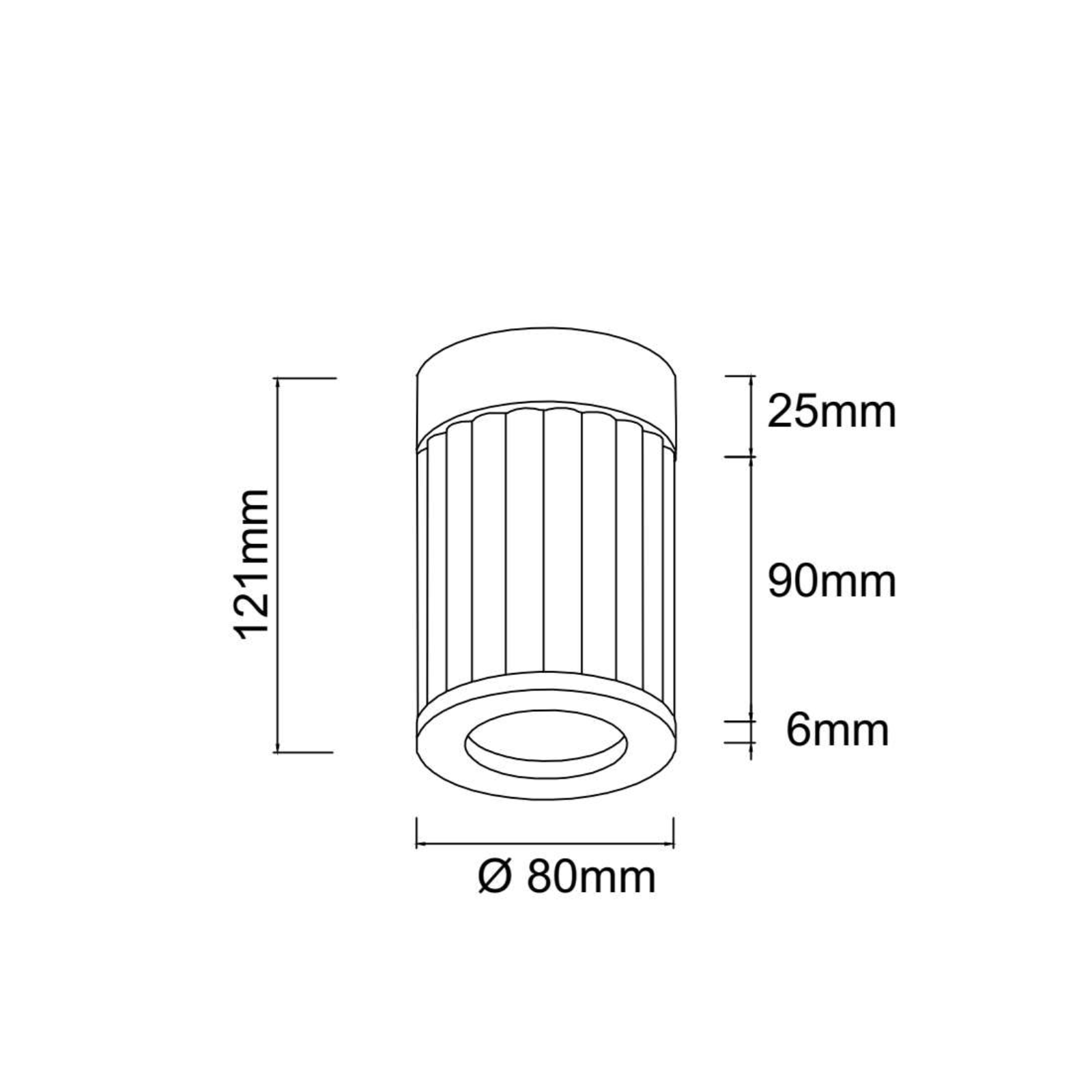 Lampa sufitowa Fiatto PL Cromo 8, z pojedynczym gniazdem G9, o chromowanej obudowie. Cylindryczny kształt z pionowymi żłobieniami, średnica 80 mm, wysokość 121 mm. Prosty design, idealna do nowoczesnych wnętrz.