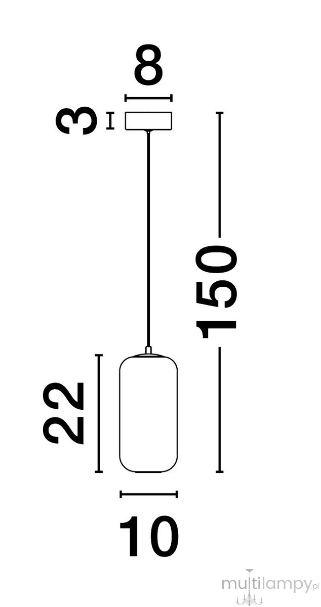 Lampa wisząca Anuco, czarna, z jednym źródłem światła LED 3W. Kształt cylindryczny, wymiary: wysokość 150 cm, średnica 10 cm, z płaskim stelażem o szerokości 8 cm. Prosta, nowoczesna forma, idealna do wnętrz.